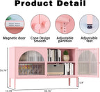 Metal TV Stand, Accent Storage Cabinet with 2 Acrylic Doors, Pink Locker Cabinet with Adjustable Shelf, Side Cabinet for Home,Office,Entryway,Dining/Living Room,Bedroom,Pink