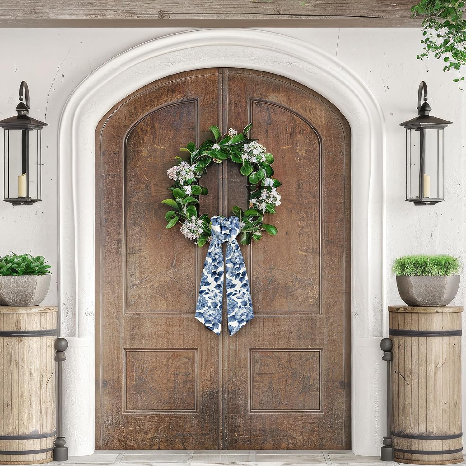 Wreath Sash for Front Door Leaves Floral Wreaths Satin Sash Burlap Garland Ribbon Accessories for Wreath Yard Doorway Indoor Outdoor Bow Bridal Shower Home Decor,5.1 x 54.3