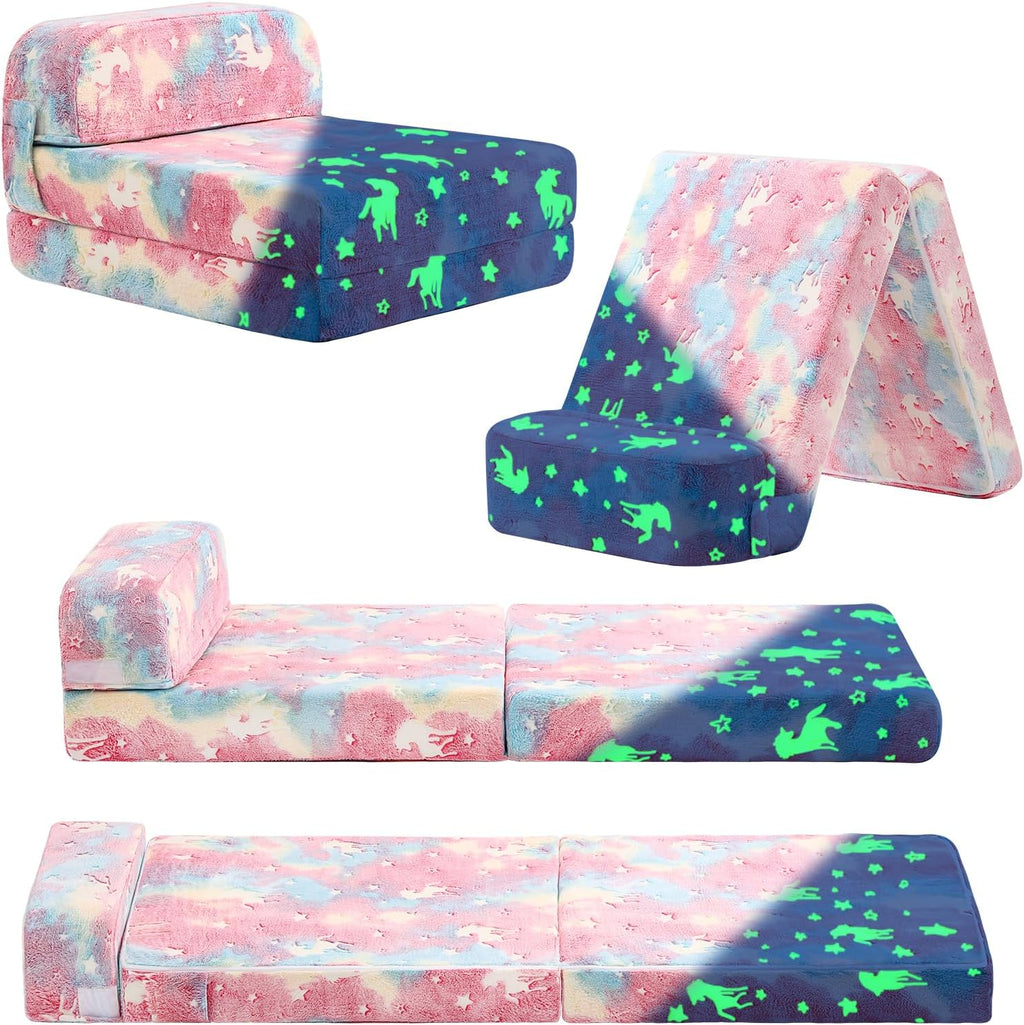 Tiita Folding Sofa Bed for Kids, Toddler Fold Out Couch Bed with Removable Cover, Kids Futon Sleeper Chair Folding Beds Mattress for Children Room, Living Room, Guest Room,Colorful