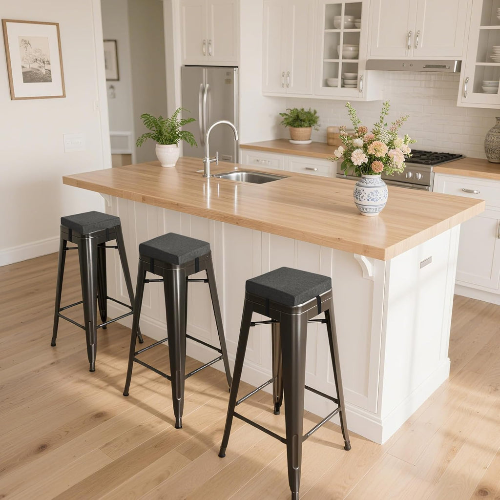 Bar Stool Cushions Square 12" x 12" Small Cushions for Bar Stools with Ties Small Seat Pads with Washable Cover 1 Piece Dark Grey