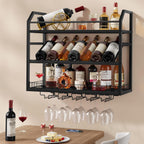 Hoctieon Wall Mount Wine Rack, Wall Mounted Wine Bottle Rack for Display and Storage, Hanging Bottle Holder, for Living Room, Dining Room, Bar, Wine Cellar, Black