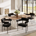STHOUYN Modern Black Dining Chairs Set of 4 for Kitchen & Dining Room, Boucle Dining Chair with Arms, Barrel Dinner Chairs with Metal Legs & Curved Backres (4PCS, Black)