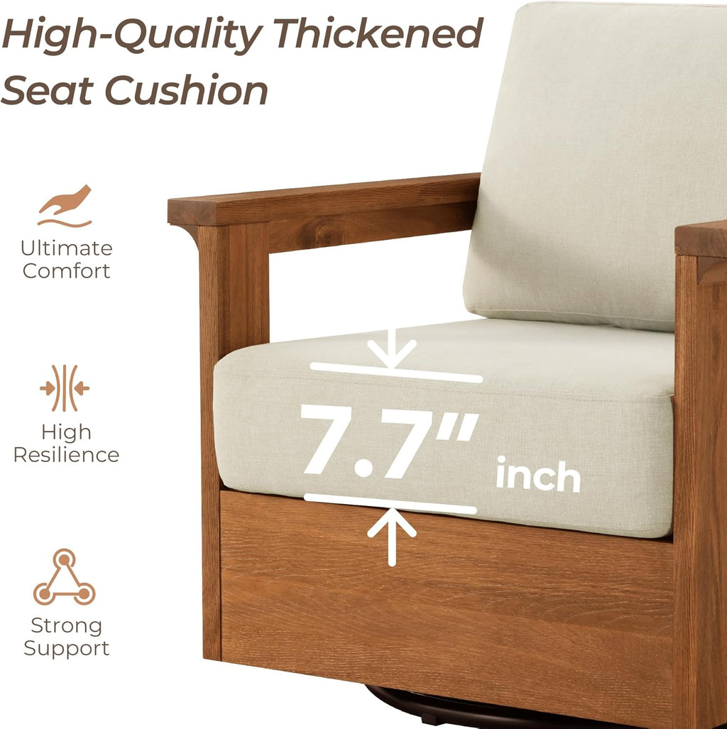 CHITA Patio Acacia 360° Swivel Chair, Outdoor Furniture with 7.7” Thickened Cushions Acacia Wood Frame, Fully Assembled