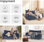 Pamapic 59" Bean Bag Chair,2 Seat Loveseat Sofa,Ultra Soft Dutch Velvet,Fluffy Comfort Washable Cover,Corduroy Lazy Sofa Bed for Adults,Fit Living Room, Bedroom,Outdoor Spaces,72h Rebound,Blue