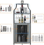 GAOMON Corner Wine Bar Rack Cabinet with Detachable Wine Rack, Bar Cabinet with Glass Holder, Small Sideboard and Buffet Cabinet with Mesh Door (Grey)