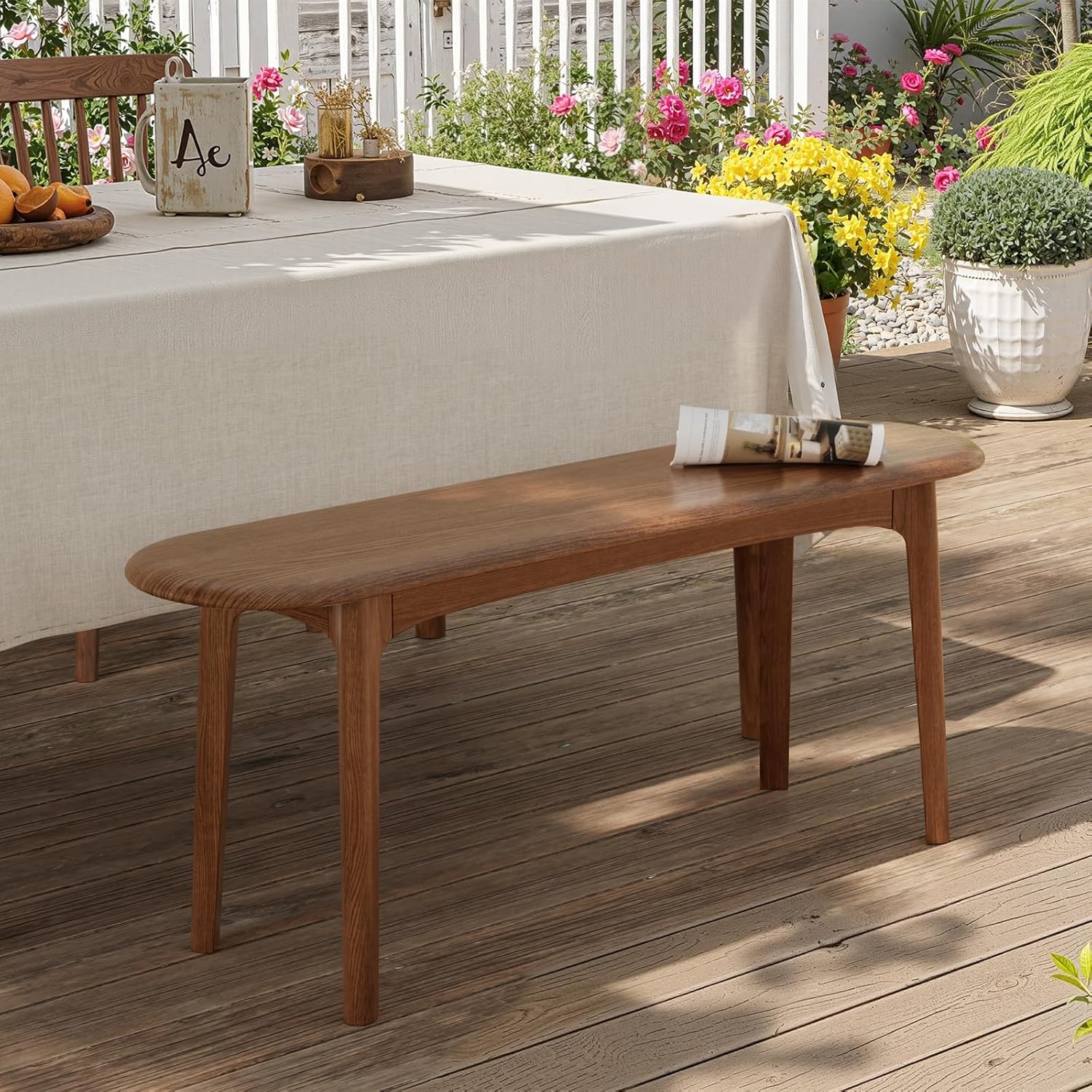 DONGMUWUEJEE 100% Solid Wood Dining Bench, Wood Bench for End of Bed with Rounded Corners, Entryway Benches for Farmhouse, Kitchen, Living Room and Plant Stand (Walnut, 39.4" D x 11.8" W x 19.7" H)