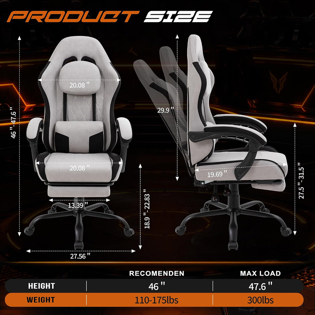 Shintenchi Gaming Chair, Ergonomic Office Chair with Footrest, Lumbar Support and Linkage Armrests, Swive Home Video Game Chairs for Adults, Gray