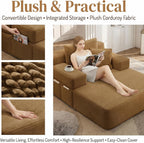 61 inch Boneless Chaise Lounge Chair Indoor, Oversized Corduroy Lounge, Deep Seat Sofa Bed for Living Room, Comfy Reading Nook Chair for Small Spaces, No Assembly Required, Camel