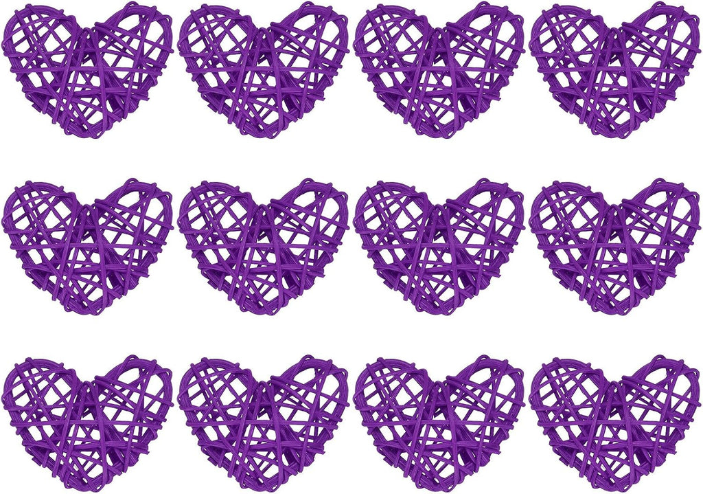 MECCANIXITY 12Pcs Heart Shaped Rattan Ball Vase Filler Natural Rattan for Valentine's Day Decoration Wedding Home Decoration Light Purple 2.36 in