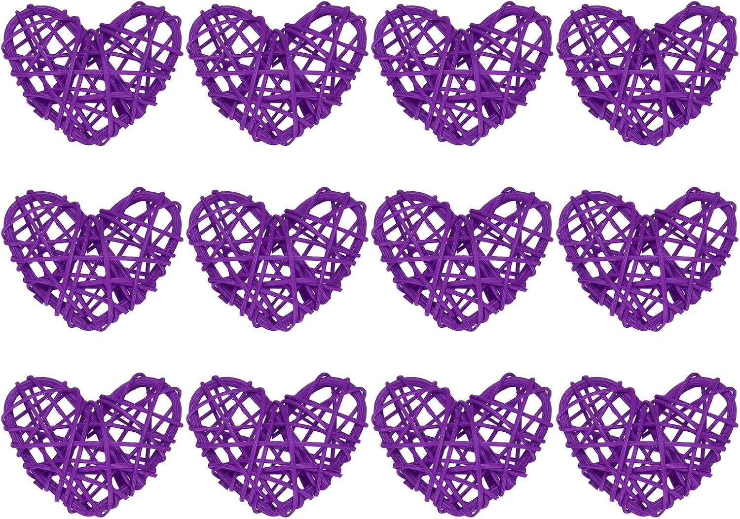 MECCANIXITY 12Pcs Heart Shaped Rattan Ball Vase Filler Natural Rattan for Valentine's Day Decoration Wedding Home Decoration Light Purple 2.36 in