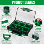 SK 13.5-Inch Small Part Organizer, Stackable Tools Box Organizer with 7 Compartments and Removable Dividers, Transparent Lid, Waterproof & Impact-Resistant Design, for Small Tools and Accessories