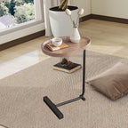 LUCKYERMORE C Shaped End Table,Sofa Side Table with Metal Base,Large Circular Tray Wood Top,Easy Install Heavy Duty Side Table,TV Tray for Couch Sofa,17.7 * 11.8 * 24.4inches