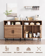 SUNCOZE Buffet Sideboard Cabinet with Big Storage Space, Fluted Coffee Bar Cabinet with Shelves, Modern Wood Console Cabinet for Kitchen, Entryway & Living Room (Walnut)