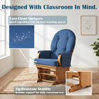 GUIDEWILL Nursery Glider Chair with Solid Rubberwood Frame, Smooth Gliding Rocking Chair for Baby Feeding or Daycare, Padded Foam Arm Rests, Side Storage Pockets, Blue