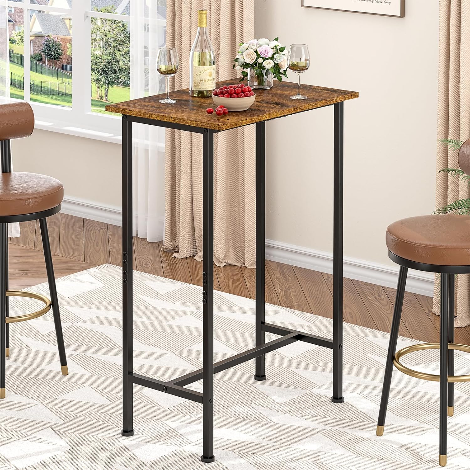 DAOUTIME Bar Height Table, Compact Bar Table, Counter Height Kitchen Dining Table for Apartment Breakfast Nook Home Bar, Sturdy Metal Frame, Small Console Table for Narrow Spaces