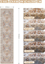 Runner Rug 2x8 Runners for Hallways Non Slip Washable, Vintage Hallway Runner Rugs for Living Room, Low Pile Soft Hallway Rug for Kitchen Bedroom Laundry Room Rug(Orange,2'x8')