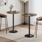 Flamaker Round Bistro Pub Table Modern Style Metal Base MDF Top Cocktail Bar Table Counter Bar Height for Pub, Dining Room, Party (2, Marble-Black)