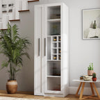 Pull-Out Kitchen Pantry Cabinet with Multi-Tier Shelves, Glass Doors & Spice Rack, Freestanding Wood Hutch Storage Cabinet Next to Refrigerator for Coffee Bar, Dining Room, Narrow Spaces