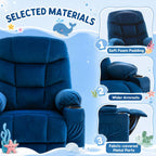 Velvet Larger Kids Reclining Chair Fabric Recliner Sofa Push Back Children Ages 3-12 with Dual Cup Holders and 4 Pockets
