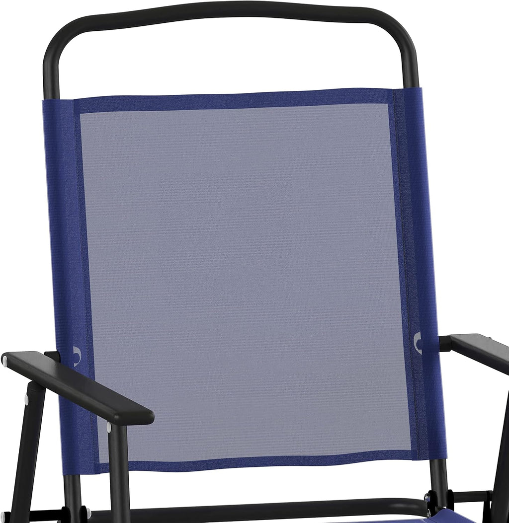 Flash Furniture Mystic Folding Patio Sling Chairs, Outdoor Textilene Lawn Chairs with Armrests, Set of 2, Navy