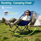 ZENPETIO Oversized Rocking Camping Chair Portable Outdoor Folding Rocker with Padded Headrest and Carry Bag, Heavy Duty Rocker Chair for Camping, Lawn and Patio, Supports 400 lbs, Blue Black