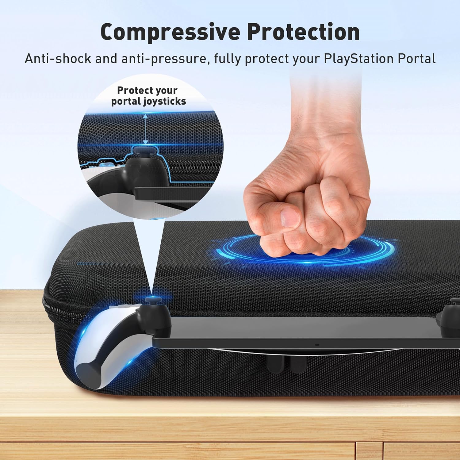 Foluck 4 in 1 Carrying Case for PlayStation Portal Remote Player, Waterproof Hard Case for PS5 Portal with Soft Protective Cover Skin Case, 2 Screen Protector, 4 Thumb Grip Caps, PS Portal Accessories