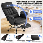 Leather Home Office Chair with Footrest 400lbs, High Back Rolling Desk Chair with Lumbar Support Soft Armrests, Excutive Office Chairs with Wheels Height Adjustable Rocking Swivel Functions,Black