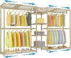 VIPEK X3 Expandable Heavy Duty Clothes Rack Adjustable from 5'2" to 8' with Adjustable Shelves and Hanger Rods, Large Freestanding Clothing Racks Reach-in & Walk-in Closet, Max Load 1210LBS, Gold
