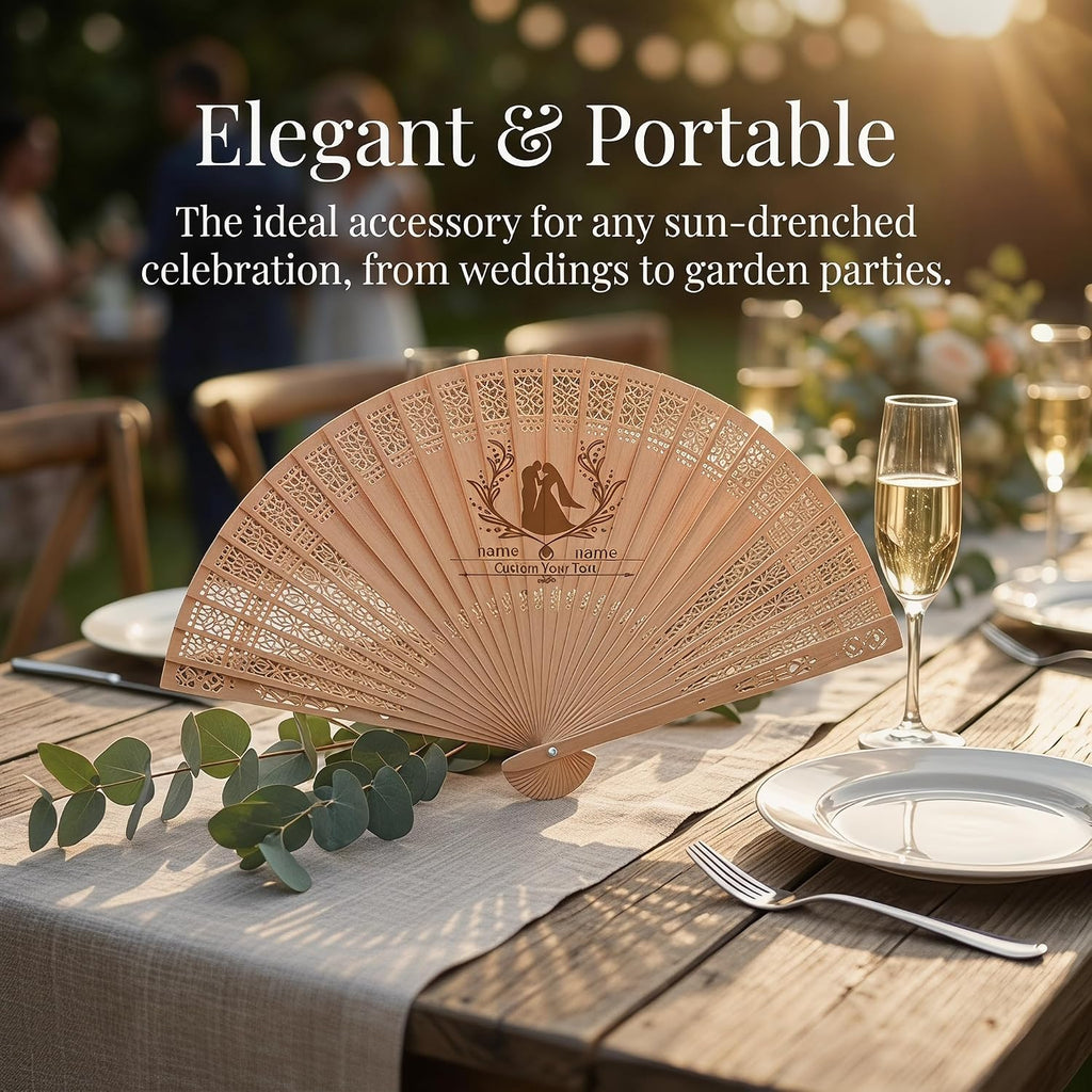 50Pcs Personalized Wooden Fans for Wedding Favors Bulks, Custom Fans for Wedding Guests, Bulk Handheld with Tassel and Yarn Bag, for Wedding Baby Shower Party Favors (50, A)