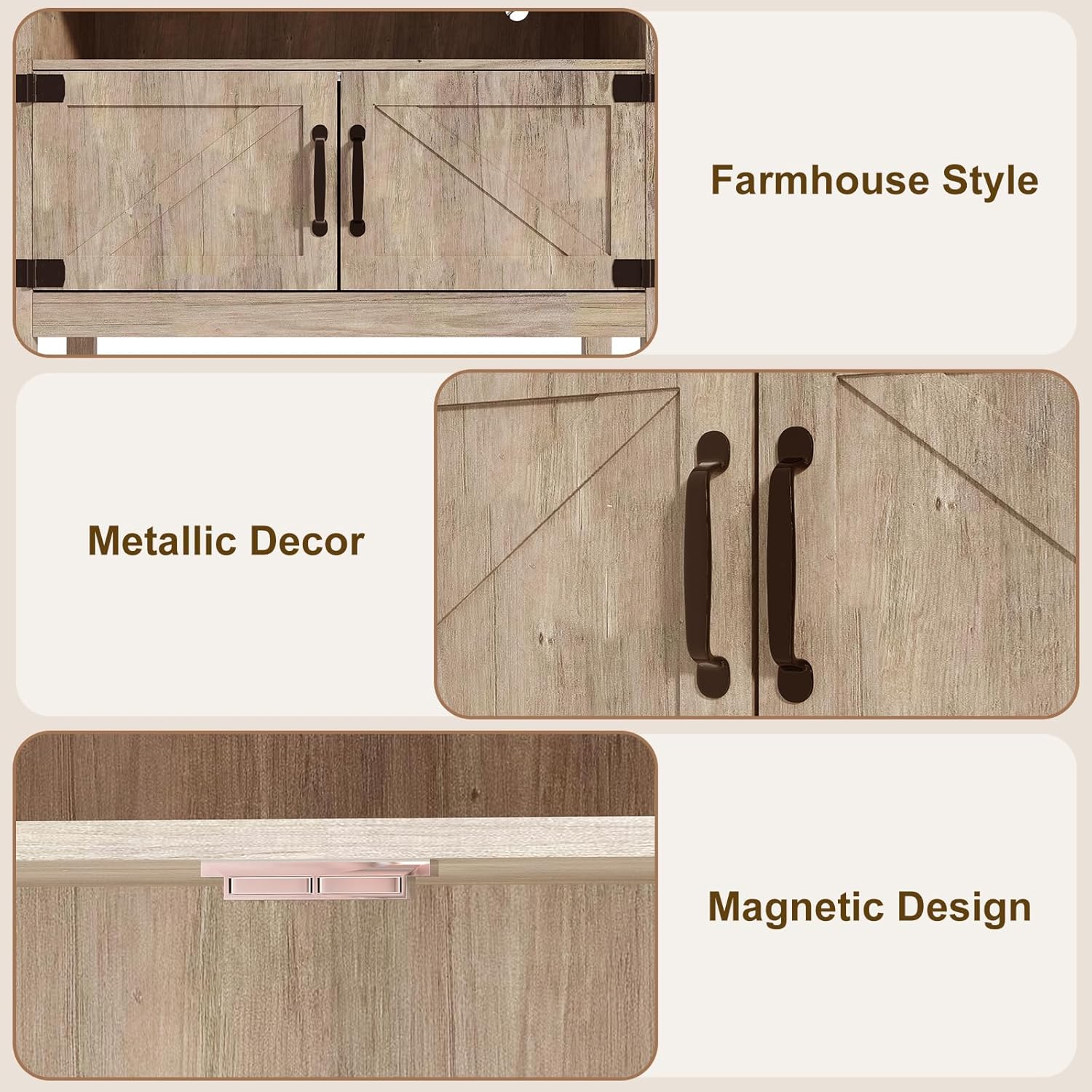 M METERXITY 31.5" W Coffee Bar Cabinet with Outlets, 2-Door Farmhouse Console Table Sofa Storage Cabinet Narrow Buffet Sideboard for Kitchen, Pantry, Entryway, Hallway, Dining (Light Oak)