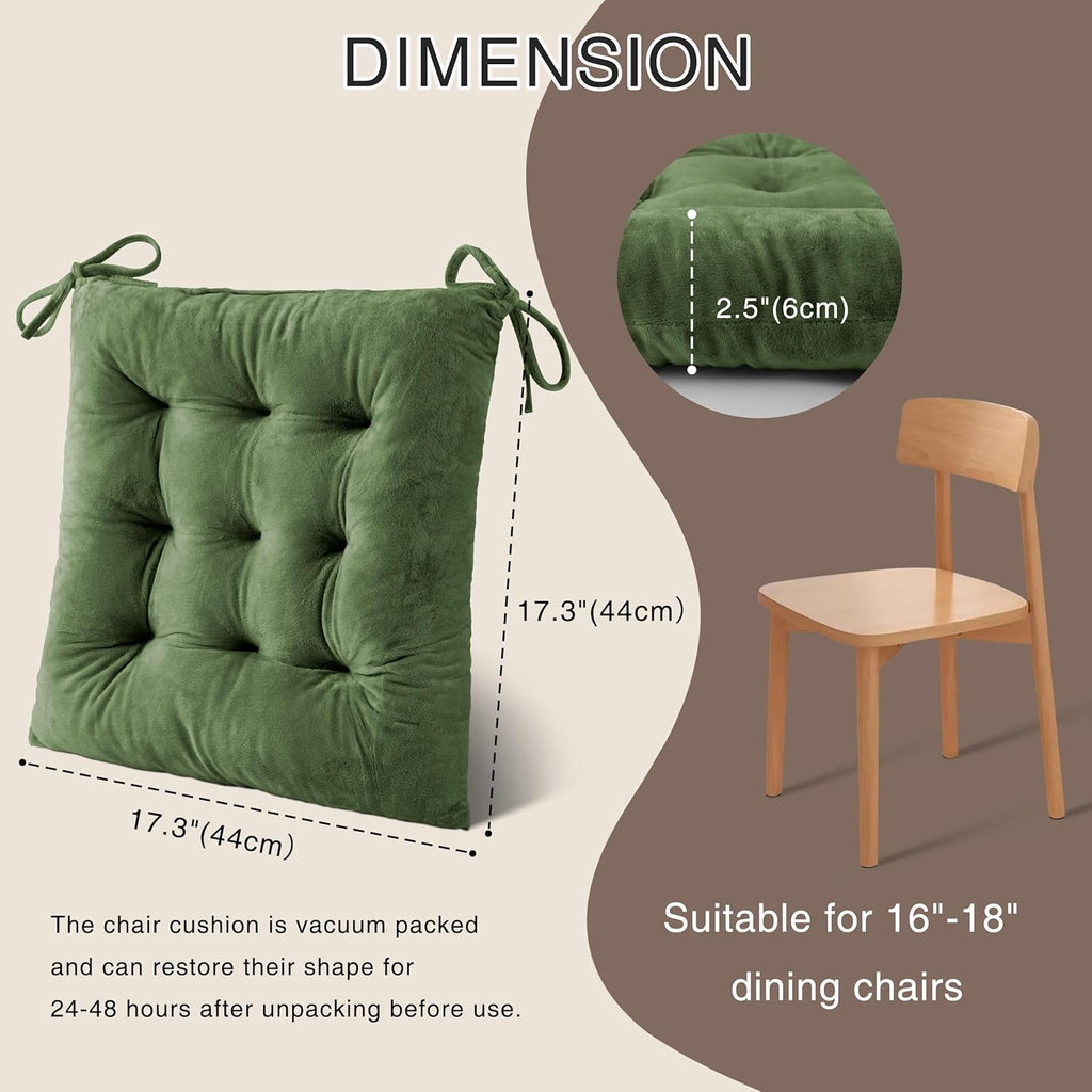 OVOV 2 Pack Chair Cushions for Dining Chairs Soft Seat Cushions for Kitchen Desk Chairs Square Chair Pads with Ties (15.5"x15.5" Green)