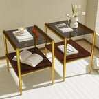 End Table Set of 2, Tempered Glass Side Tables Set with Wooden Storage Shelf, 2-Piece Nightstands for Bedroom, Living Room