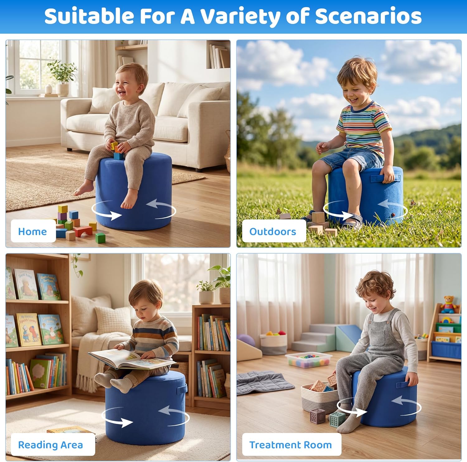 BALAPET Flexible Seating Classroom Wiggle Stool for Kids,360° Children's Swivel Stool, High-Density Foam Sensory Seat Cushion, Flexible Seating for Classroom Elementary, Non-Slip Base