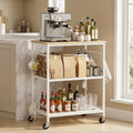 Homleke 3-Tier Rolling Kitchen Microwave Cart, Kitchen Utility Cart on Lockable Wheels, Coffee Bar Table Station with 6 S-Shaped Hooks, Small Appliance Storage Shelf, White and Natural KC40D