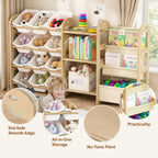 Toy Storage Organizer with 3 Shelves and 12 Bins, 2-Tier Bookshelf/Bookcase with Storage Box, Kids Bin Shelf, Toys Box for Bedroom, Playroom, Organization Room Decor, White