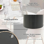 Modern Round Kitchen Table for 4, 47" White Dining Table, Circle Dining Room Table, Dinner Coffee Table with White Marble Effect Tabletop, Wood Strips Pedestal Base for Living Room