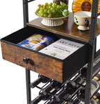 IBUYKE Wine Rack Freestanding Floor with Glass Holder,Brown TMJ905H | Bar Cabinet for Liquor and Glasses 4-Tier Coffee Bar Cabinet Glass Holder and Storage Drawer for Home Kitchen Living Room