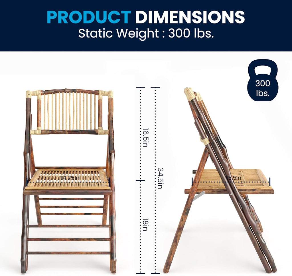 Flash Furniture Folding Bohemian Bamboo Chairs with Curved Backs, Modern Bamboo Folding Dining Chairs, 300 lb. Static Weight Capacity, Set of 2