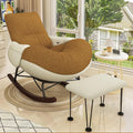 Modern Accent Rocking Chair with Armrests, Nursery Rocking Chairs with Ottoman, Upholstered Recliner Chair High Back, Ergonomic Design, Sled-Style Solid Wood Base, Wide Seat Surface for Bedroom(Khaki)
