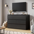 Black 7 Drawer Dresser for Bedroom,Modern Wood Chest of Drawers,Closet Clothes Storage Organizer with Deep Drawers for Living Room Hallway Entryway,Nursery (15.3" D x 47.2" W x 32.3" H)
