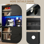 75”Tall 63"W Extra Large LED Farmhouse Kitchen Storage Pantry Hutch Cabinet w/Power Outlet,Pegboard,Coffee Bar Cabinets,Microwave Shelf,Wine Rack,4 Barn Doors,2 Drawers, Dining Room,Black