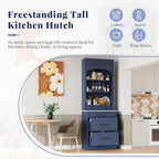 LUMISOL 83.7" Freestanding Tall Kitchen Pantry with 5 Drawers and Glass Holders, Modern Kitchens Storage Cabinet with Adjustable Shelf and Faux Marble Top, Wooden Kitchen Hutch, Blue