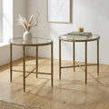 24/7 Shop at Home Lalia Modern Metal 22-inch Round End Tables Set of 2 with Tempered Glass Top, Forged Steel Base for Living Room, Matte Gold