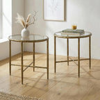 24/7 Shop at Home Lalia Modern Metal 22-inch Round End Tables Set of 2 with Tempered Glass Top, Forged Steel Base for Living Room, Matte Gold