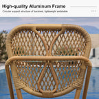 PURPLE LEAF French Bar Stools Set of 2 Patio Rattan Aluminum Bar Height Bamboo Pattern Finish Barstools with Back for Pool Garden Kitchen Island Outdoor Bar Chairs, Brown