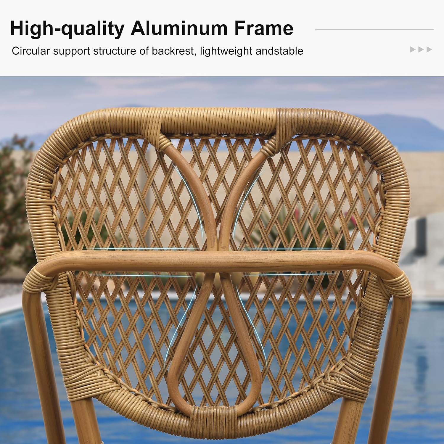 PURPLE LEAF French Bar Stools Set of 2 Patio Rattan Aluminum Bar Height Bamboo Pattern Finish Barstools with Back for Pool Garden Kitchen Island Outdoor Bar Chairs, Brown