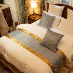 OSVINO Jacquard Bed Scarf Luxury Microfiber Bedding Protector Slipcover Smooth Comfort Bedroom Guestroom Inn Decor, Golden 210X50cm for 150cm Bed