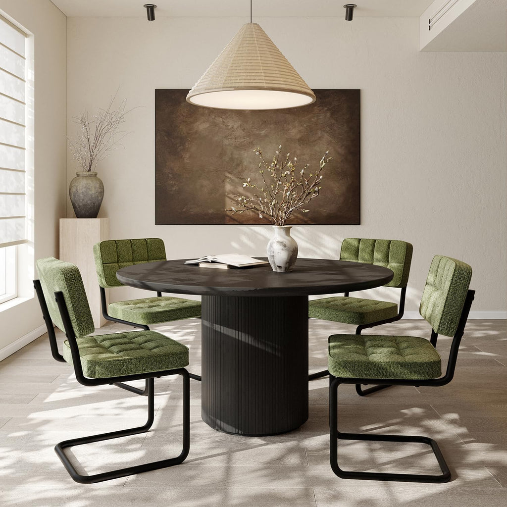 Modern Cantilevered Green Dining Chairs Set of 4, Mid Century Side Dinner Chairs, Armless Backrest, Upholstered Seat, Metal Base, Industrial for Kitchen/Restaurant/Living Room/Cafeteria, Olive