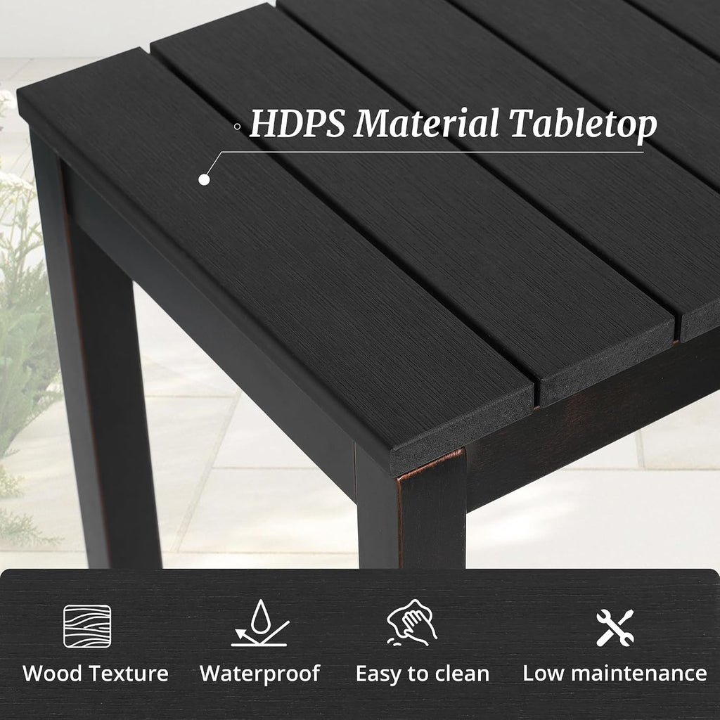 Cozyman Outdoor Bar Table, 45" Patio Bar Height Counter Console Table, Black Waterproof HDPS Slatted Top and Bronze Leg, Weather Resistant, Hot Tub, Balcony, Yard, Indoor or Outdoor Use