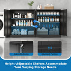 Metal Storage Cabinet, 36" Locking Steel Cabinet with 2 Doors and 2 Adjustable Shelves for Garage, Home, Office, Kitchen (Black, 36" H x 32" W x 16" D)